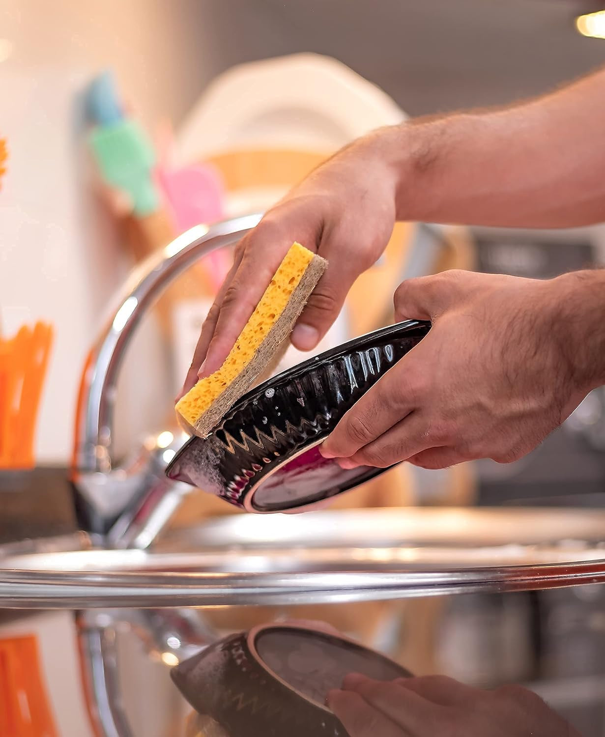 Natural Sponges for Dishes β Eco Friendly Sponges β Plant Based Compostable Sponge - Biodegradable Cellulose Sponges β Pack of 08 Walnut Scrubber Sponge β Odor Free and Non-Scratch