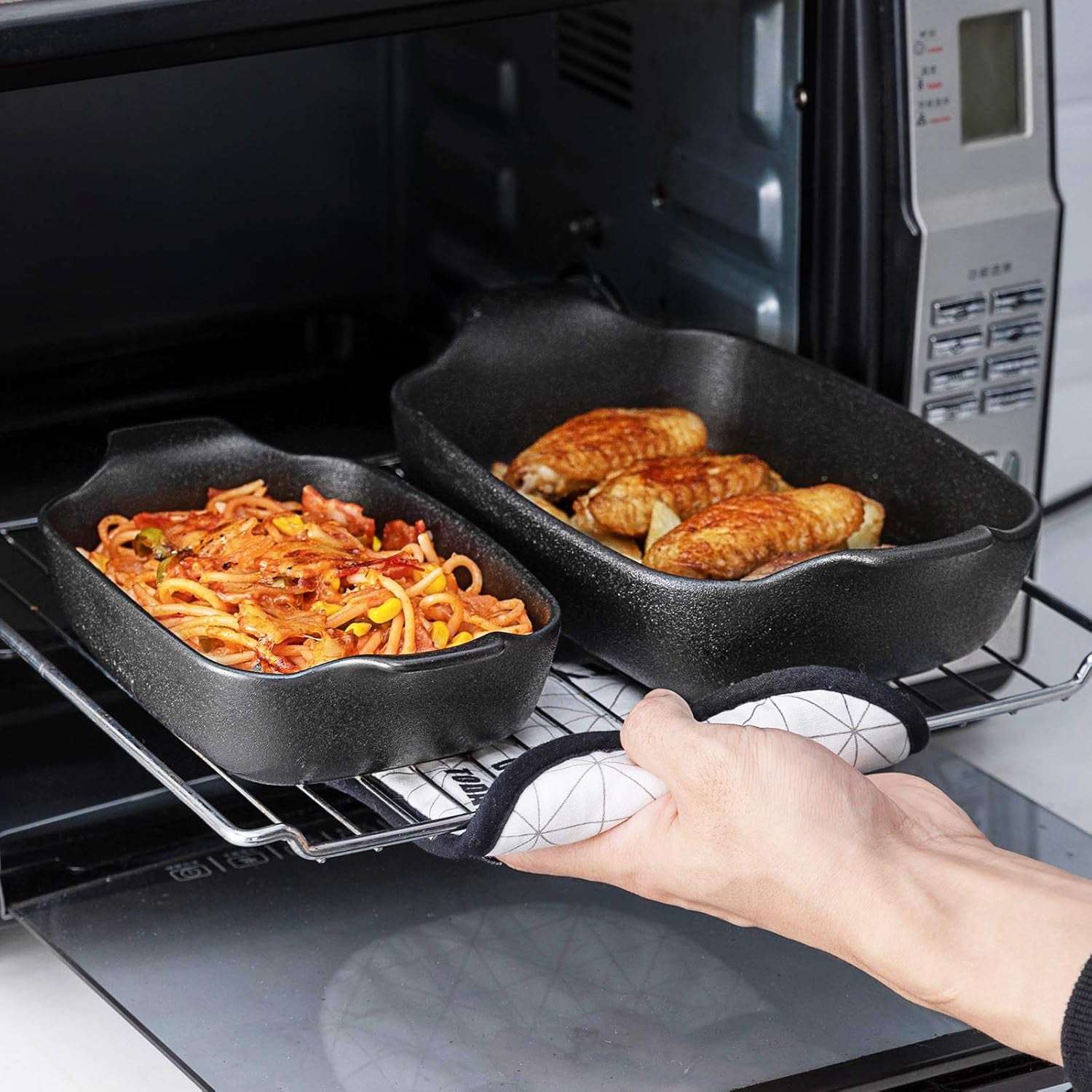 Baking Dishes, Ceramic Baking Pans Set Rectangular Casserole Dish Set Lasagna Pans Bakeware Set for Oven for Cooking, Lasagna, Dinner, Cake, Banquet and Daily Use - 3PCS (11 X 7.5 Inches, Black)
