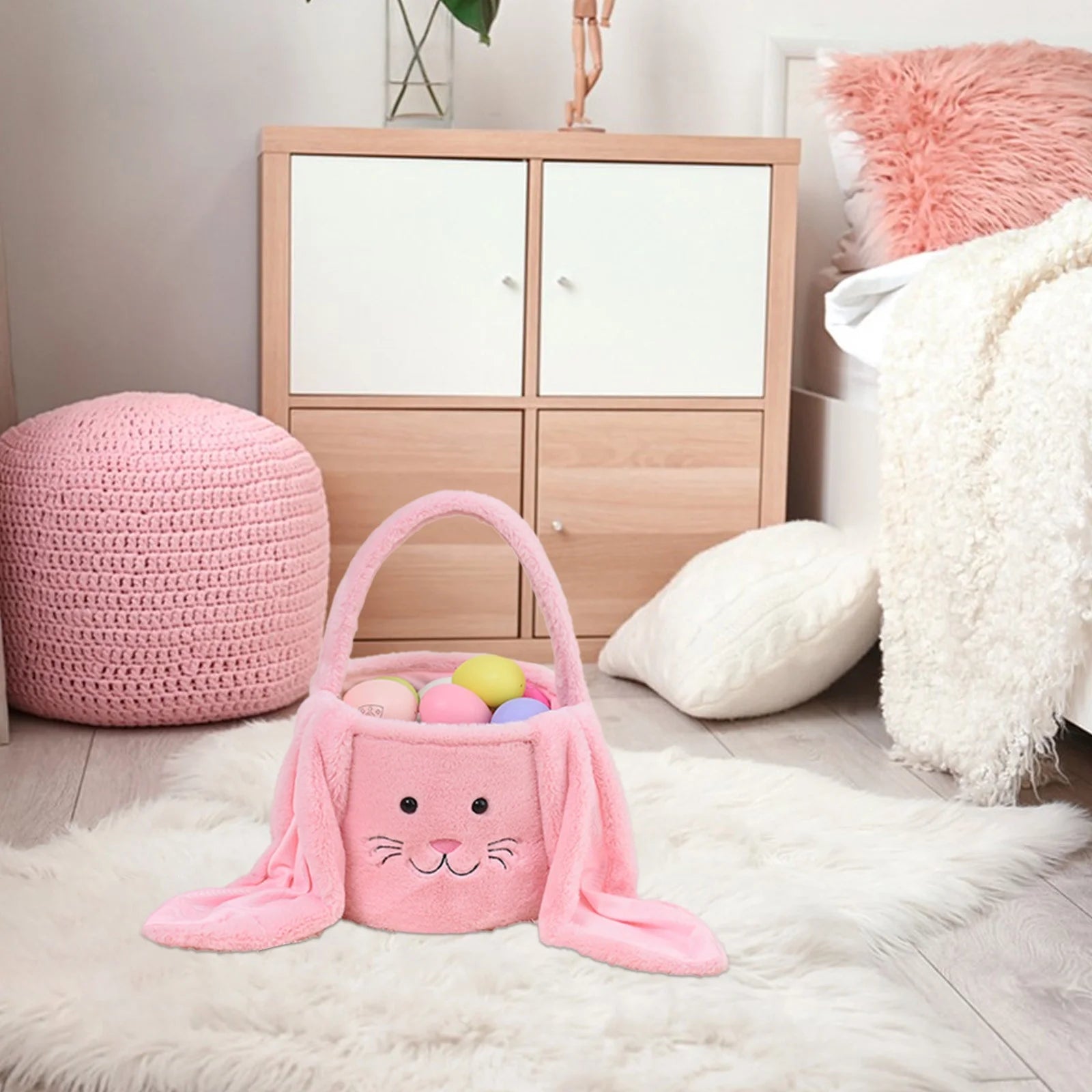 Easter Basket Plush Easter Bunny Long Ears Bags Easter Basket Rabbit Buckets Easter Tote Bags Children Gift Storage Handbag Easter Basket Stuffers