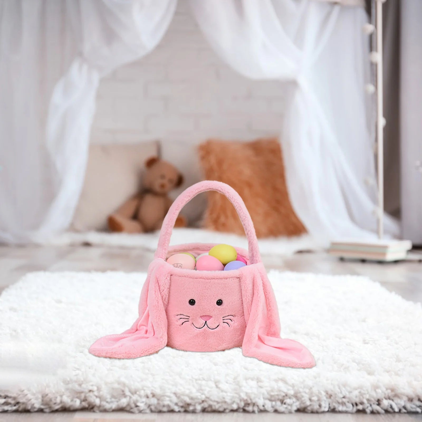 Easter Basket Plush Easter Bunny Long Ears Bags Easter Basket Rabbit Buckets Easter Tote Bags Children Gift Storage Handbag Easter Basket Stuffers
