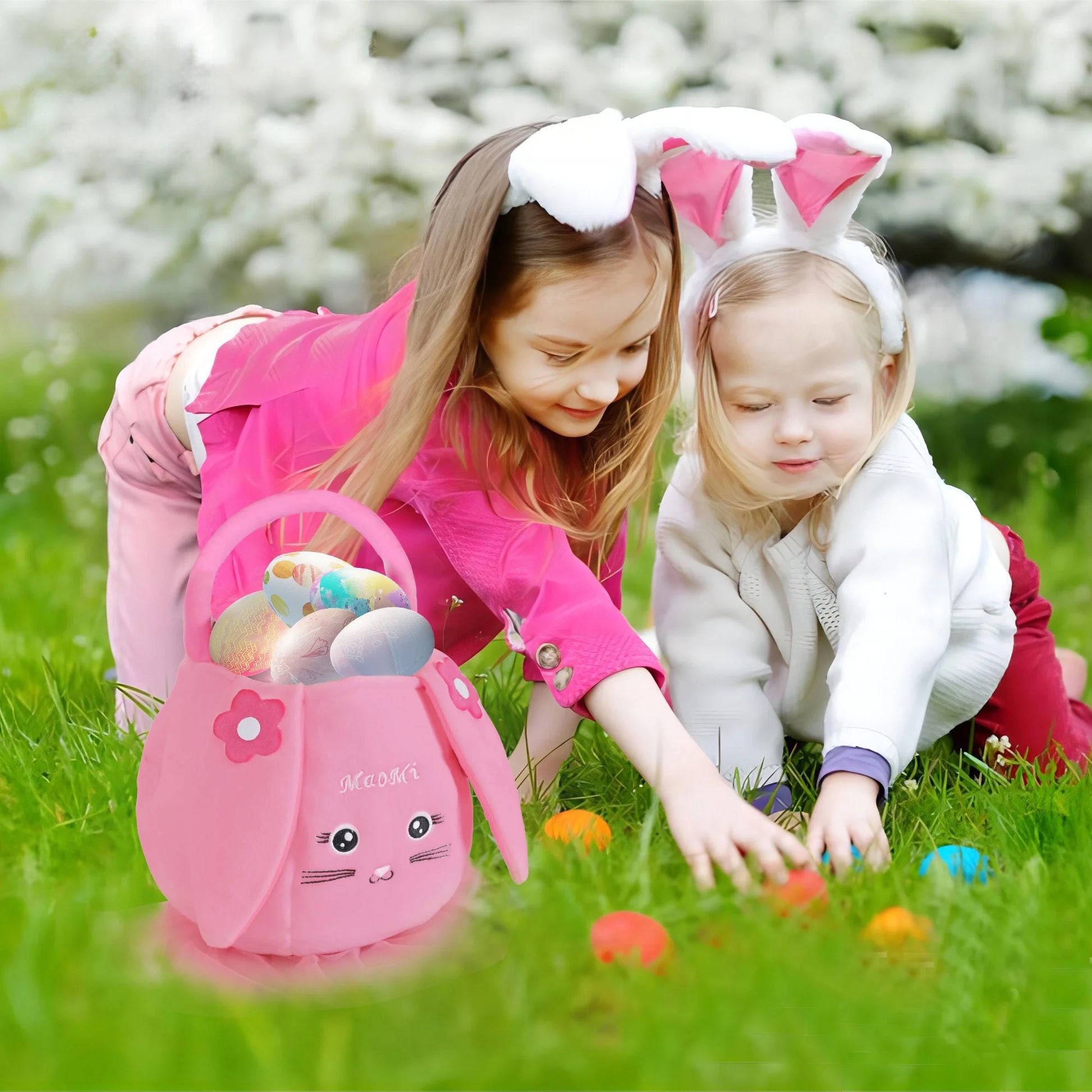 Easter Basket Plush Easter Bunny Bags Easter Basket Rabbit Buckets Easter Tote Bags Children Gift Storage Handbag Easter Basket Stuffers Pink