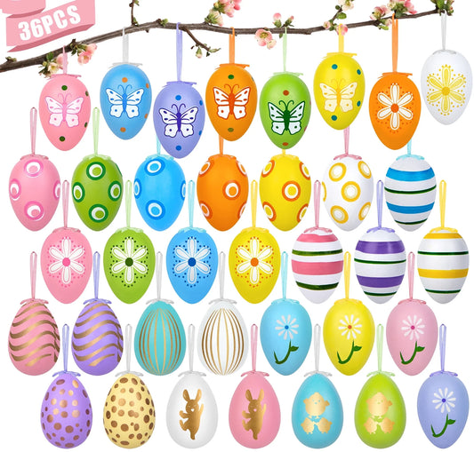 36PCS Hanging Easter Eggs, 2.36'' Tall Plastic Eggs Easter Decoration for Easter Hunt, Easter Basket Stuffers Fillers, Classroom Prize Supplies, Classroom Gifts for Easter
