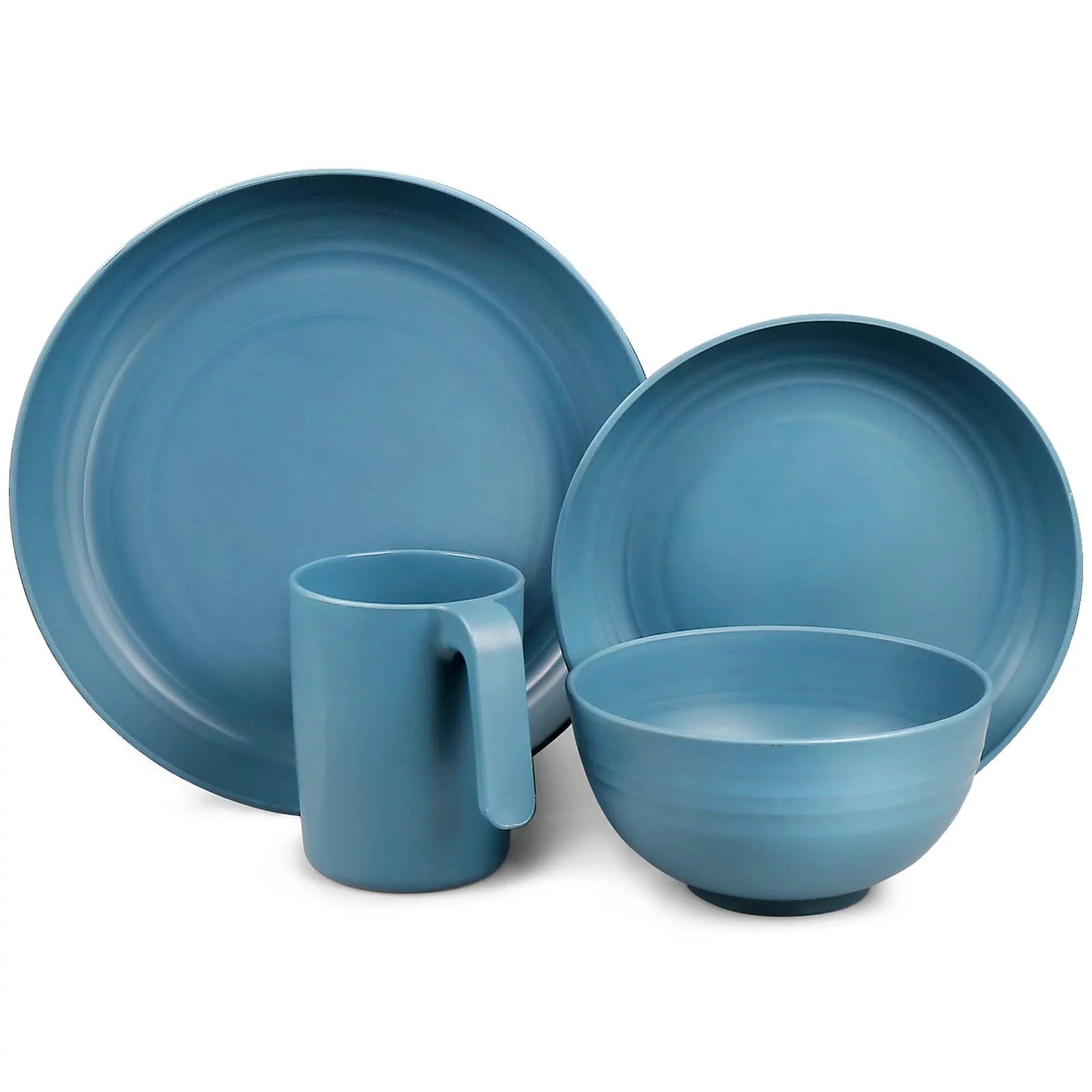 Plastic Dinnerware Sets (36PCS) - Lightweight & Unbreakable Dinnerware Set - Microwave Safe Plates Set, Bowls, Cups Mugs, Service for 6, Great for Adult (Blue)