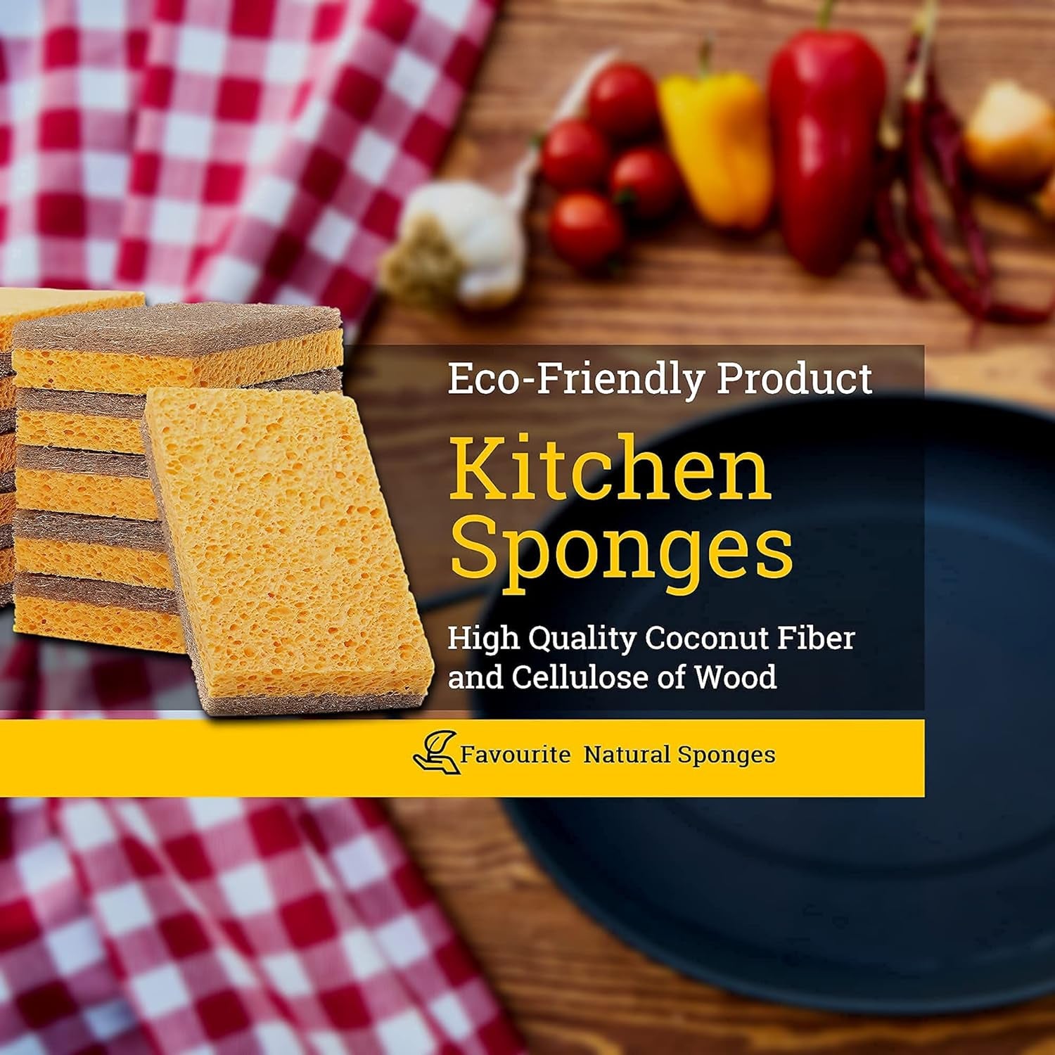 Natural Sponges for Dishes β Eco Friendly Sponges β Plant Based Compostable Sponge - Biodegradable Cellulose Sponges β Pack of 08 Walnut Scrubber Sponge β Odor Free and Non-Scratch