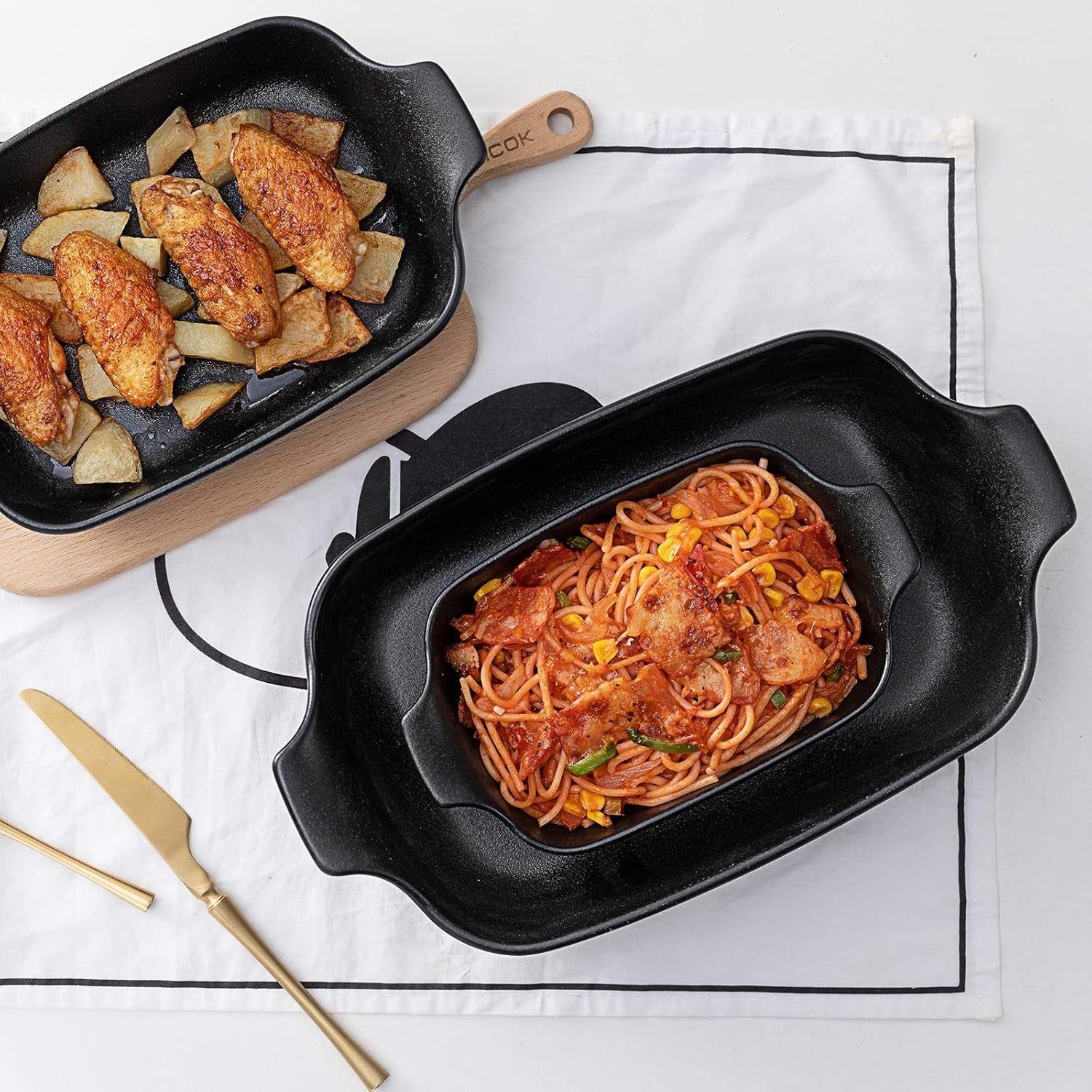Baking Dishes, Ceramic Baking Pans Set Rectangular Casserole Dish Set Lasagna Pans Bakeware Set for Oven for Cooking, Lasagna, Dinner, Cake, Banquet and Daily Use - 3PCS (11 X 7.5 Inches, Black)