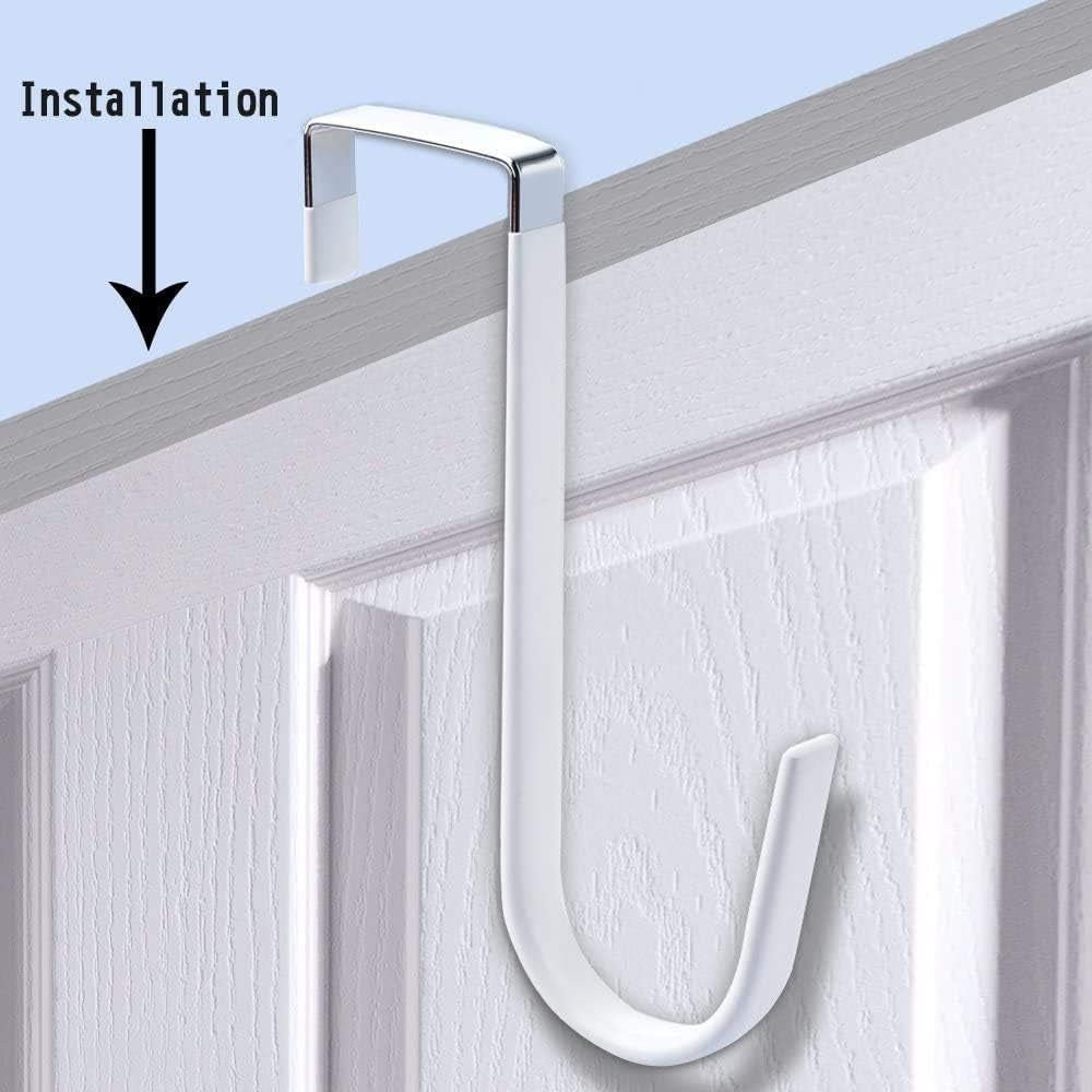 Over Door Hook White - 4Pack Soft Rubber Surface Design to Prevent Article Scratches,Single Door Hook for Bathroom,Kitchen,Bedroom,Cubicle,Shower Room Hanging Towel,Clothes,Pants,Shoe Bag,Coat