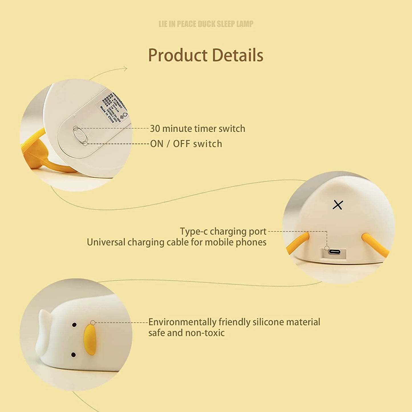 Lying Flat Duck Night Light, LED Squishy Duck Lamp, Cute Light up Duck, Silicone Dimmable Nursery Nightlight, Rechargeable Bedside Touch Lamp for Breastfeeding, Finn the Duck.