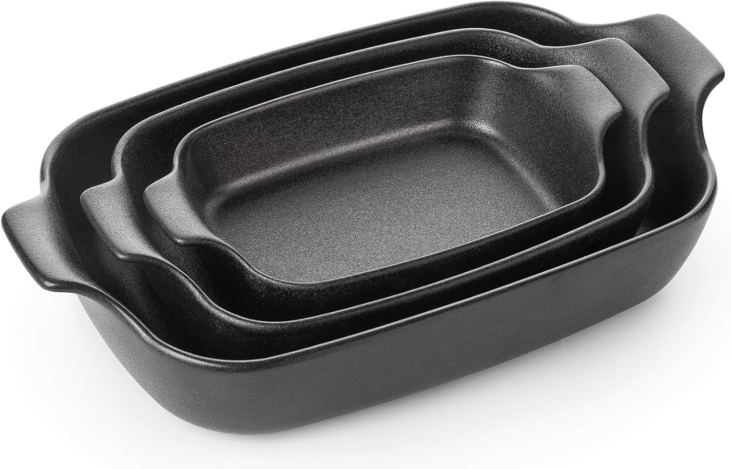 Baking Dishes, Ceramic Baking Pans Set Rectangular Casserole Dish Set Lasagna Pans Bakeware Set for Oven for Cooking, Lasagna, Dinner, Cake, Banquet and Daily Use - 3PCS (11 X 7.5 Inches, Black)