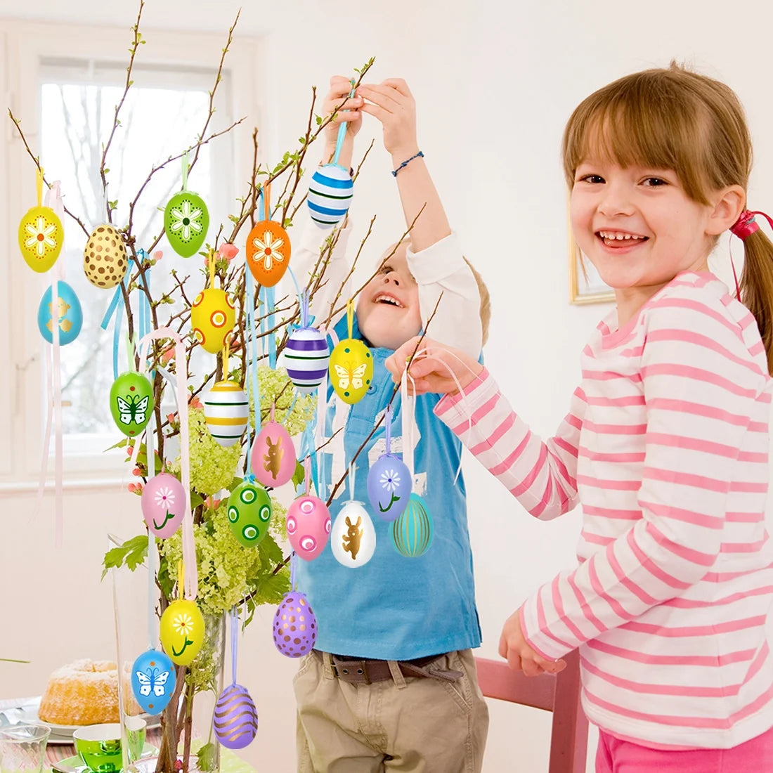 36PCS Hanging Easter Eggs, 2.36'' Tall Plastic Eggs Easter Decoration for Easter Hunt, Easter Basket Stuffers Fillers, Classroom Prize Supplies, Classroom Gifts for Easter
