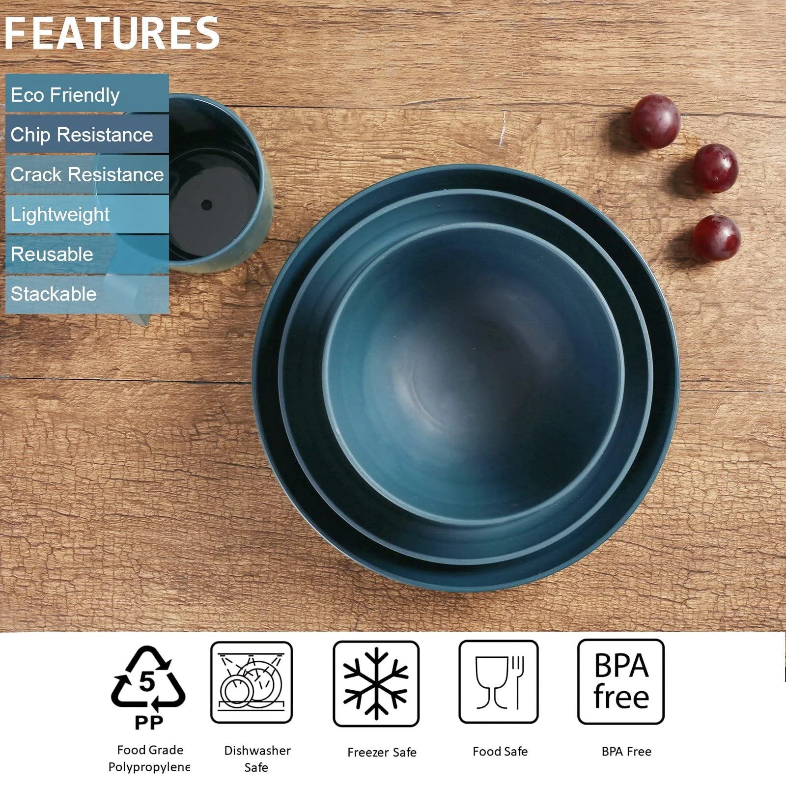 Plastic Dinnerware Sets (36PCS) - Lightweight & Unbreakable Dinnerware Set - Microwave Safe Plates Set, Bowls, Cups Mugs, Service for 6, Great for Adult (Blue)