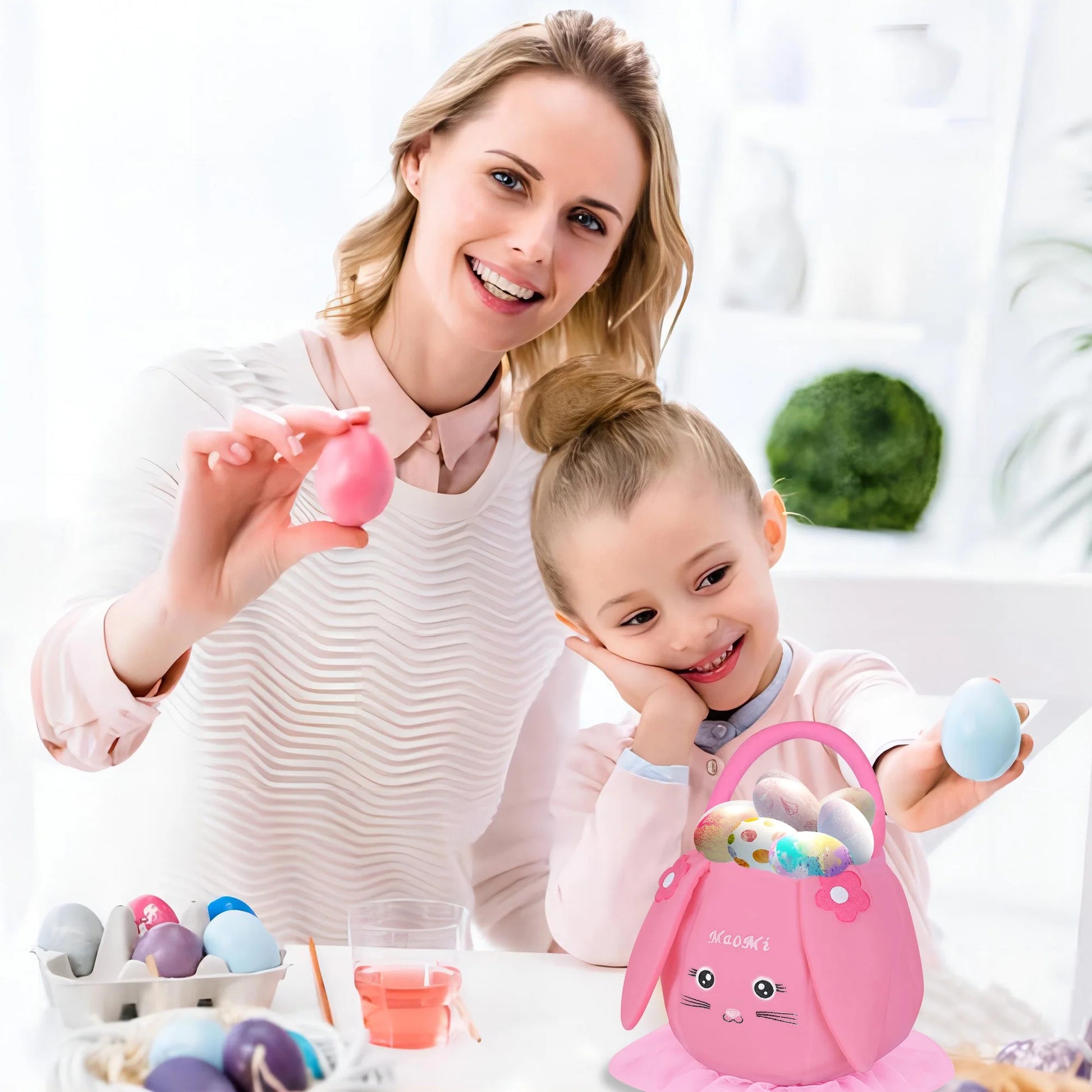 Easter Basket Plush Easter Bunny Bags Easter Basket Rabbit Buckets Easter Tote Bags Children Gift Storage Handbag Easter Basket Stuffers Pink