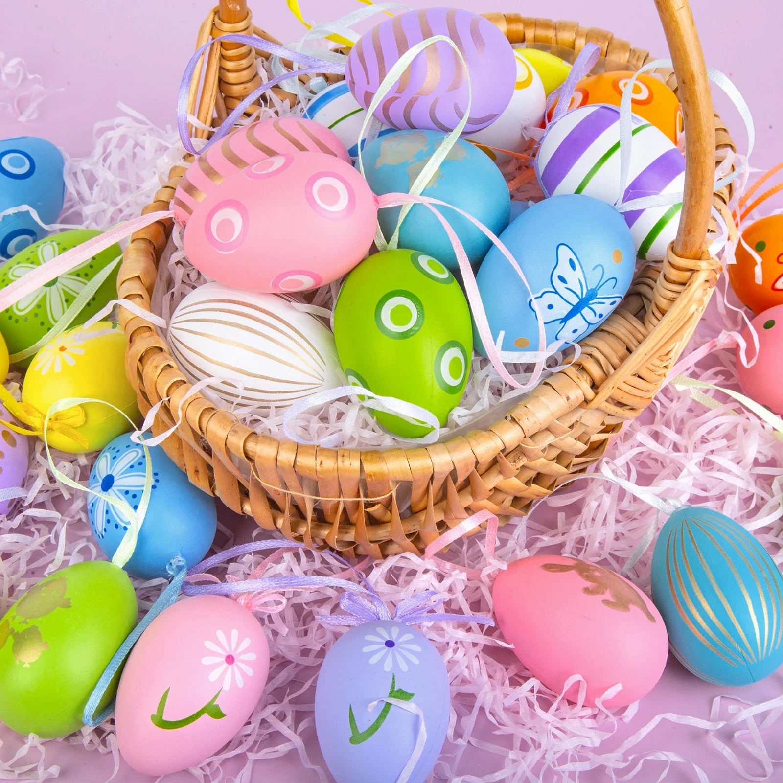 36PCS Hanging Easter Eggs, 2.36'' Tall Plastic Eggs Easter Decoration for Easter Hunt, Easter Basket Stuffers Fillers, Classroom Prize Supplies, Classroom Gifts for Easter