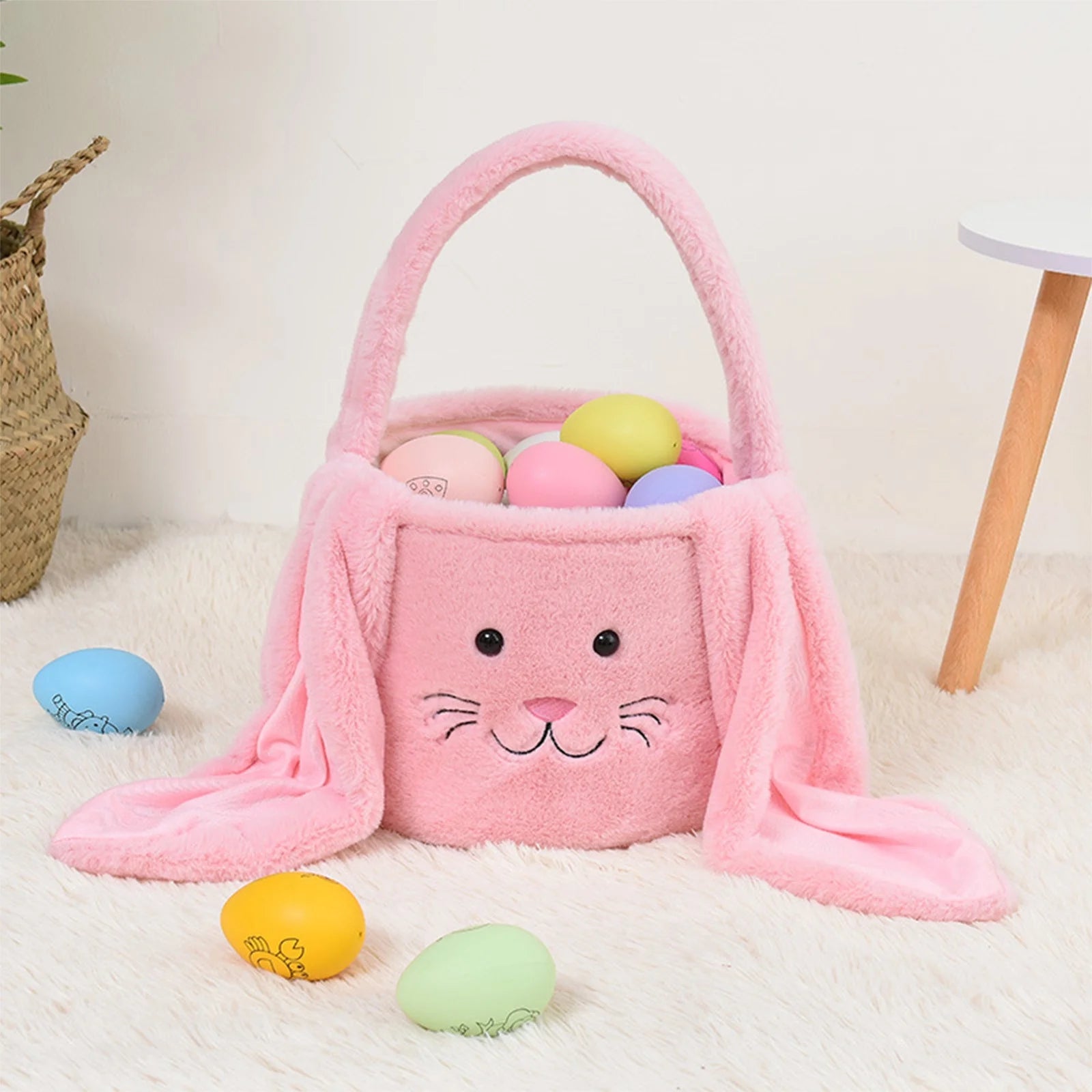 Easter Basket Plush Easter Bunny Long Ears Bags Easter Basket Rabbit Buckets Easter Tote Bags Children Gift Storage Handbag Easter Basket Stuffers