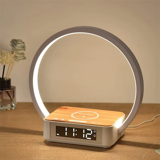 3 in 1 Wireless Charging Bedside Lamp Touch Table Lamp with Alarm Clock Wake-Up Light Nightstand Reading Night Light for Bedroom