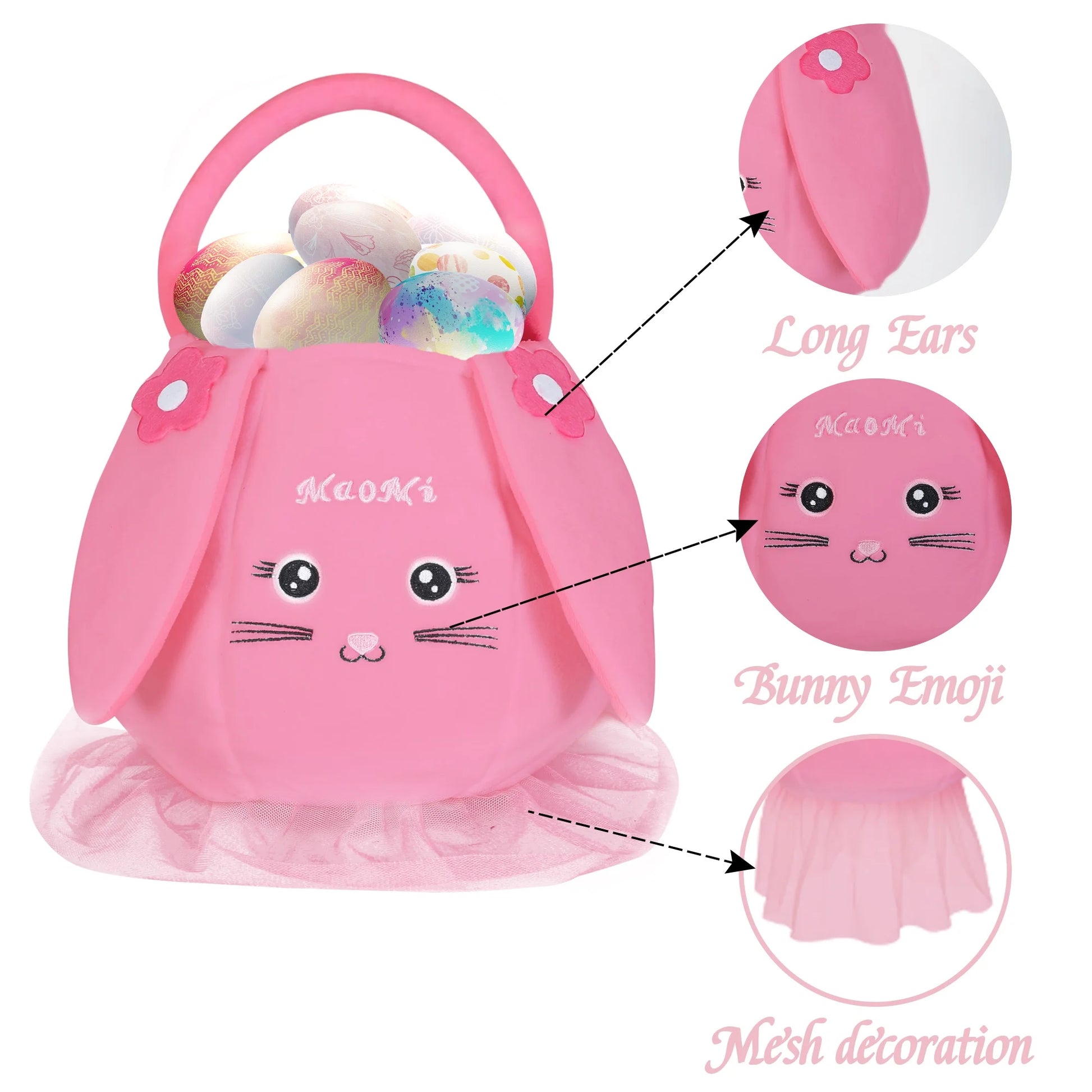 Easter Basket Plush Easter Bunny Bags Easter Basket Rabbit Buckets Easter Tote Bags Children Gift Storage Handbag Easter Basket Stuffers Pink