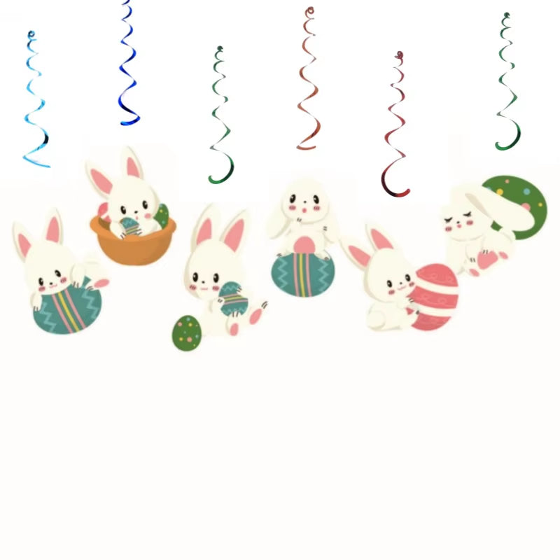 Easter Banner Easter Sign Garlands Rabbit Swirl Hanging Decoration Easter Egg Carrot Bunny Banner Happy Easter Party Decorations