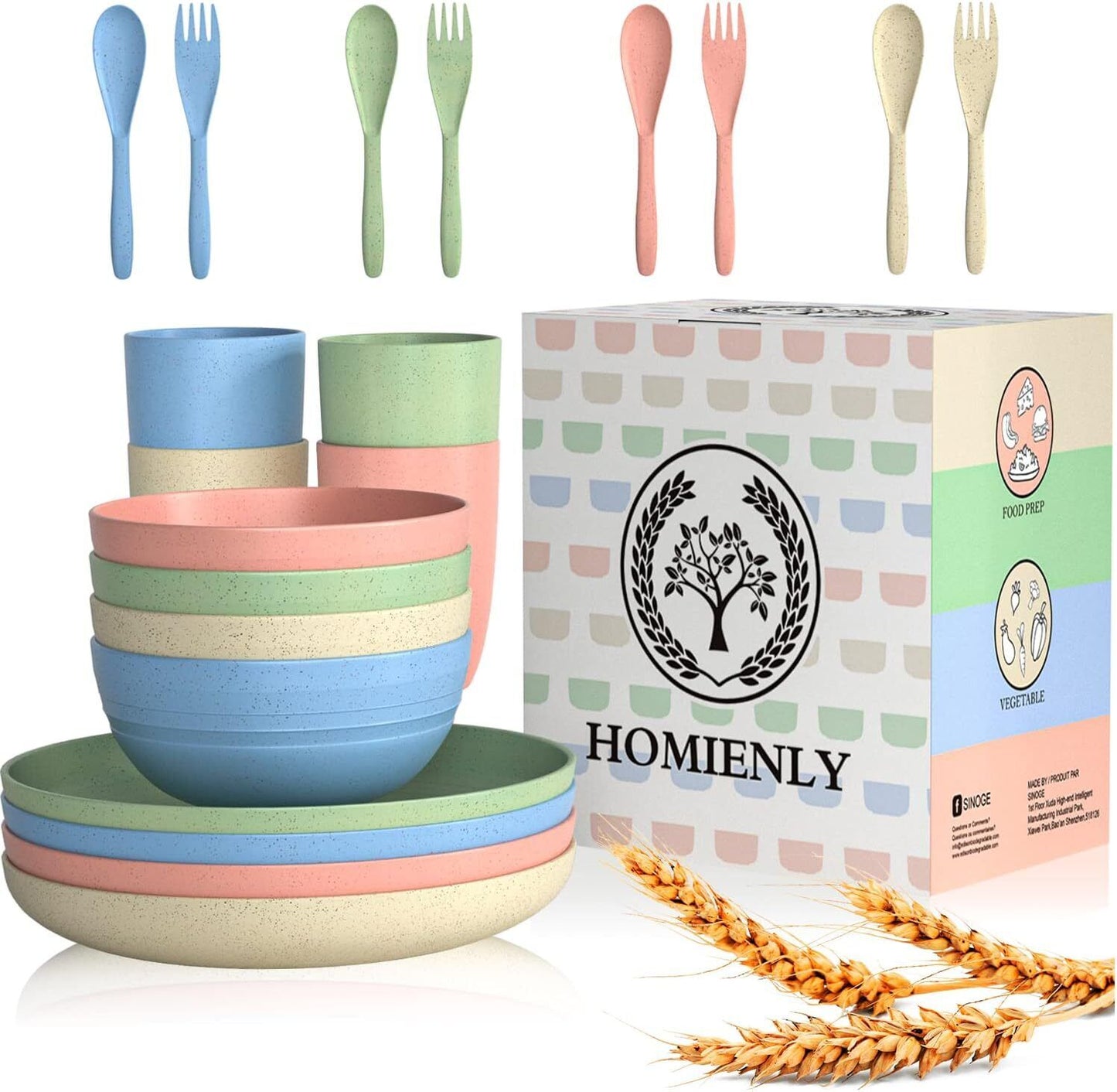 Wheat Straw Dinnerware Sets, 20Pcs Dishes Microwave and Safe Unbreakable