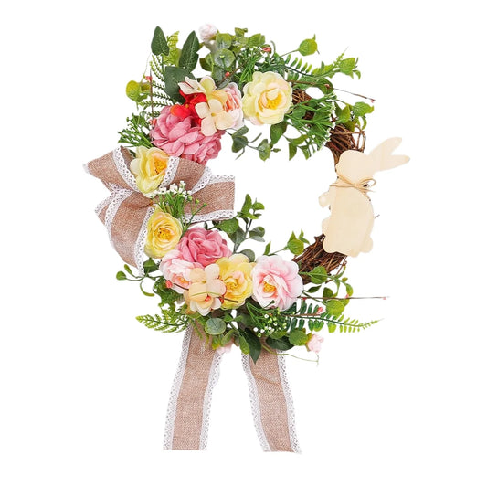 Easter Bunny Wreath for Front Door,Easter Wreaths Artificial Easter Egg Rabbit Garland,Easter Decor,13.7X11.8Inch