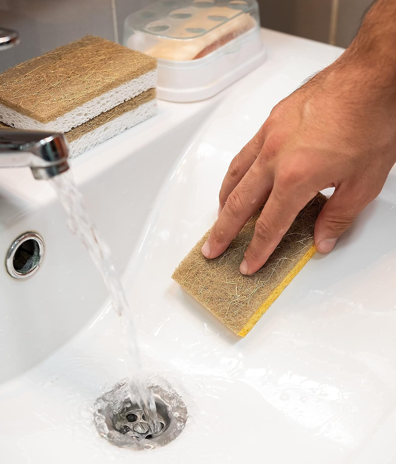 Natural Sponges for Dishes – Eco Friendly Sponges – Plant Based Compostable Sponge - Biodegradable Cellulose Sponges – Pack of 08 Walnut Scrubber Sponge – Odor Free and Non-Scratch