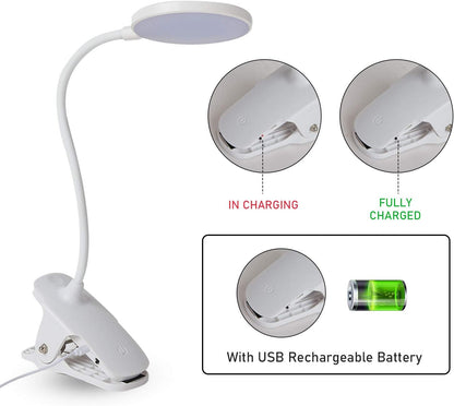Rechargeable Reading Light for Books in Bed Touch Control Book Light for Reading with Battery,Clip Led Desk Lamp with USB Charging Port 3 Colors & 9 Brightness Reading Lamp