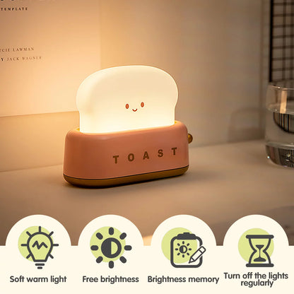 Toast Dorm Room Decor Night Lamp,Cute Bread Led Night Light USB Rechargeable Kawaii Portable Light with Timer Funny Bedroom Bedside Sleep Lamps for Birthday Gift Baby Kids Girls Teens Red