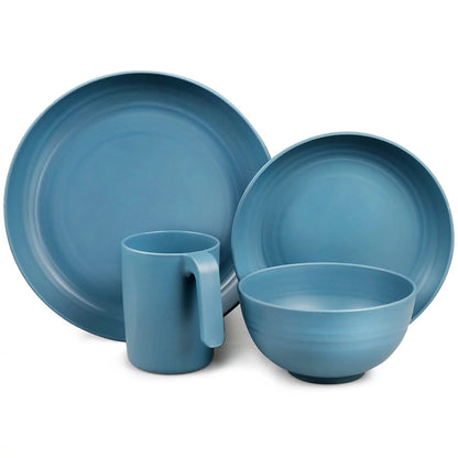 Plastic Dinnerware Sets (36PCS) - Lightweight & Unbreakable Dinnerware Set - Microwave Safe Plates Set, Bowls, Cups Mugs, Service for 6, Great for Adult (Blue)