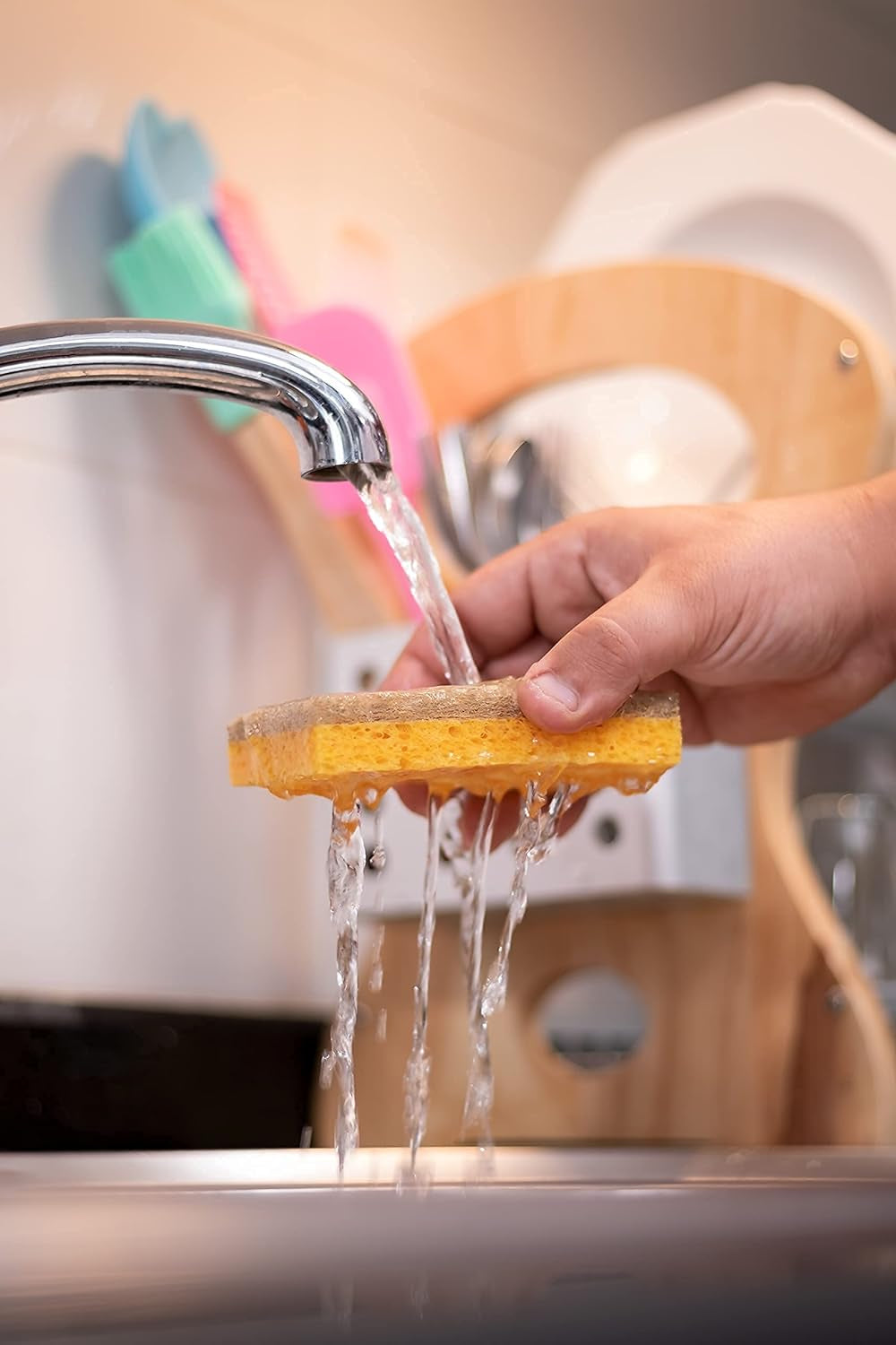 Natural Sponges for Dishes – Eco Friendly Sponges – Plant Based Compostable Sponge - Biodegradable Cellulose Sponges – Pack of 08 Walnut Scrubber Sponge – Odor Free and Non-Scratch