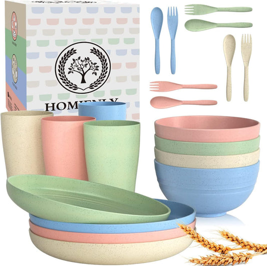 Wheat Straw Dinnerware Sets, 20Pcs Dishes Microwave and Safe Unbreakable
