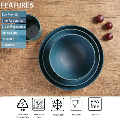 Plastic Dinnerware Sets (36PCS) - Lightweight & Unbreakable Dinnerware Set - Microwave Safe Plates Set, Bowls, Cups Mugs, Service for 6, Great for Adult (Blue)