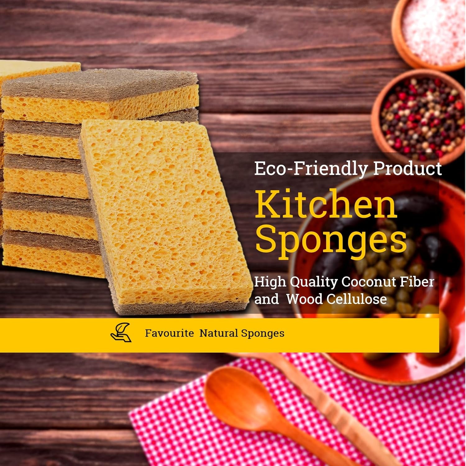 Natural Sponges for Dishes – Eco Friendly Sponges – Plant Based Compostable Sponge - Biodegradable Cellulose Sponges – Pack of 08 Walnut Scrubber Sponge – Odor Free and Non-Scratch