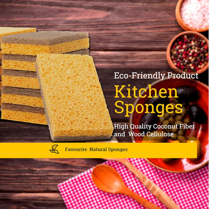 Natural Sponges for Dishes – Eco Friendly Sponges – Plant Based Compostable Sponge - Biodegradable Cellulose Sponges – Pack of 08 Walnut Scrubber Sponge – Odor Free and Non-Scratch