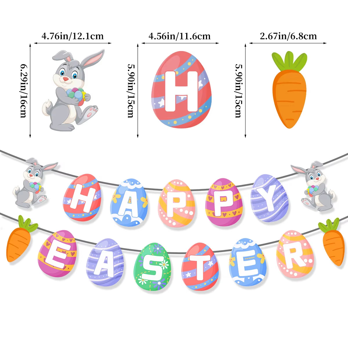 Easter Banner Easter Sign Garlands Rabbit Swirl Hanging Decoration Easter Egg Carrot Bunny Banner Happy Easter Party Decorations