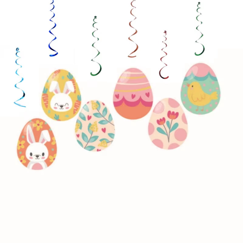 Easter Banner Easter Sign Garlands Rabbit Swirl Hanging Decoration Easter Egg Carrot Bunny Banner Happy Easter Party Decorations