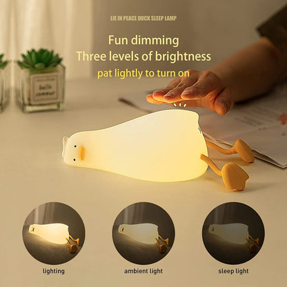 Lying Flat Duck Night Light, LED Squishy Duck Lamp, Cute Light up Duck, Silicone Dimmable Nursery Nightlight, Rechargeable Bedside Touch Lamp for Breastfeeding, Finn the Duck.