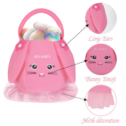 Easter Basket Plush Easter Bunny Bags Easter Basket Rabbit Buckets Easter Tote Bags Children Gift Storage Handbag Easter Basket Stuffers Pink